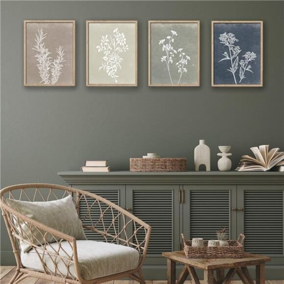 Framed Boho Wall Art Set of 4 for Wooded Minimalist Botanical Print Wall Art - Picture 7 of 8